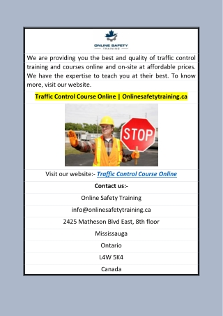 Traffic Control Course Online  Onlinesafetytraining.ca