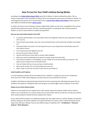 Breathefree - How To Care For Your Child's Asthma During Winter