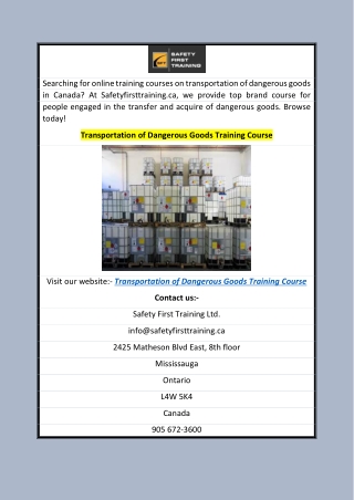 Transportation of Dangerous Goods Training Course