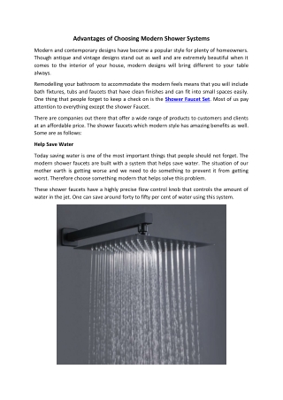 Advantages of Choosing Modern Shower Systems