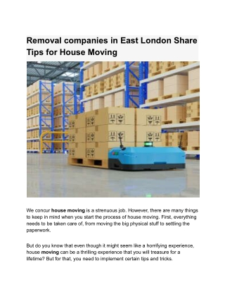 Removal companies in East London Share Tips for House Moving