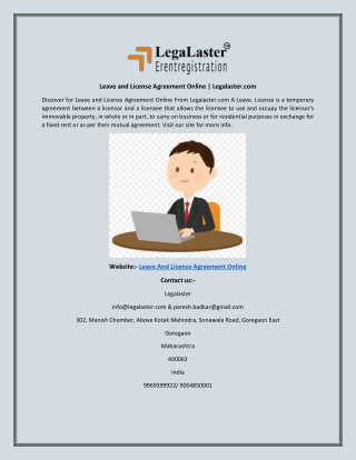 Leave and License Agreement Online Legalaster