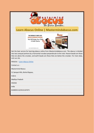 Learn Abacus Online | Mastermindabacus.com