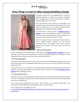 Three Things to Look for When Buying Wedding Lehenga