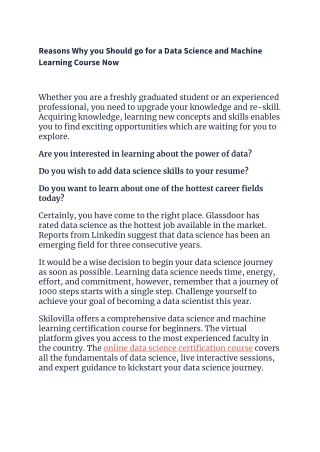 Reasons Why you Should go for a Data Science and Machine Learning Course Now