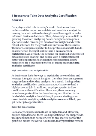 8 Reasons to Take Data Analytics Certification Courses