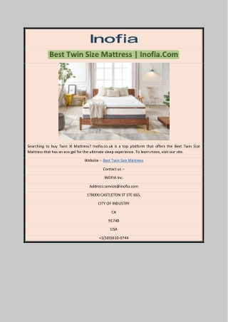 Best Twin Size Mattress | Inofia.Com