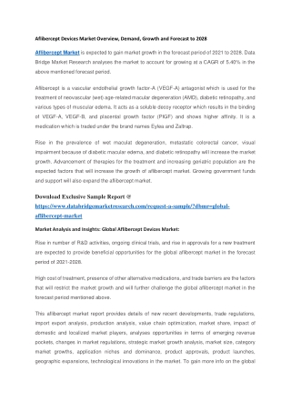 Aflibercept Devices Market Overview, Demand, Growth and Forecast to 2028