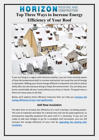 Top Three Ways to Increase Energy Efficiency of Your Roof
