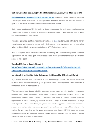Graft-Versus-Host Disease (GVHD) Treatment Market Demand, Supply, Trend & Forecast to 2028