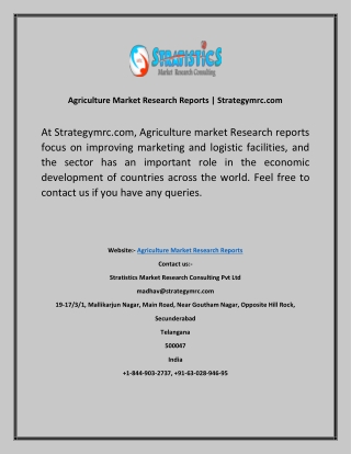 Agriculture Market Research Reports  Strategymrc