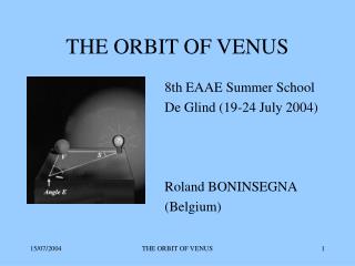 THE ORBIT OF VENUS