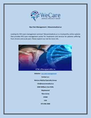 Nyu Pain Management Wecaremedical.us