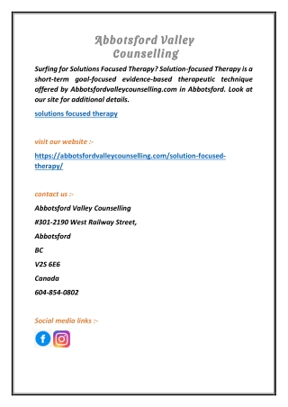 Solutions Focused Therapy  Abbotsfordvalleycounselling.com