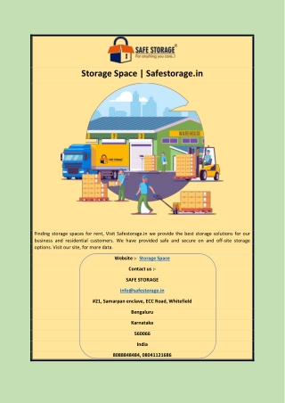 Storage Space | Safestorage.in