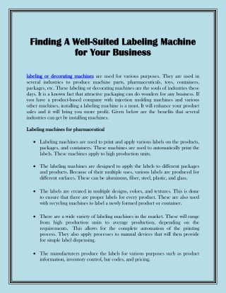 Finding A Well-Suited Labeling Machines for Your Business