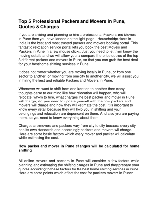 Top 5 Professional Packers and Movers in Pune, Quotes and Charges