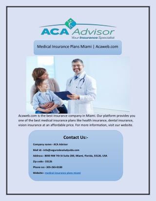 Medical Insurance Plans Miami | Acaweb.com