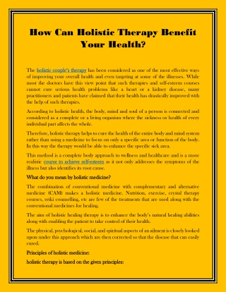 How Can Holistic Therapy Benefit Your Health