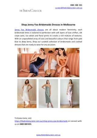 Shop Jenny Yoo Bridemaids Dresses in Melbourne