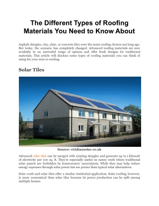 The Different Types of Roofing Materials You Need to Know About
