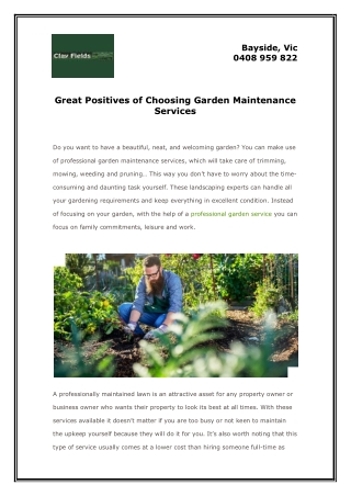 Great Positives of Choosing Garden Maintenance Services