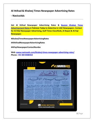 Al Ittihad & Khaleej Times Newspaper Advertising Rates - NavicoAds