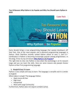 Top 10 Reasons Why Python is So Popular and Why You Should Learn Python in 2022