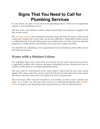 Signs That You Need to Call for Plumbing Services
