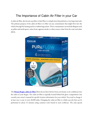 The Importance of Cabin Air Filter in your Car