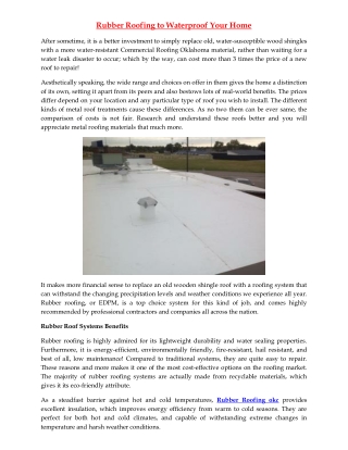 Rubber Roofing to Waterproof Your Home