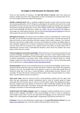 An Insight on ICSE Education for Education Child