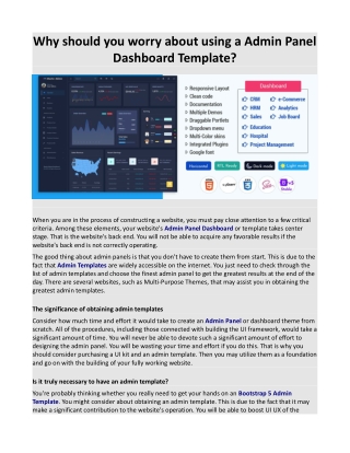Why should you worry about using a Admin Panel Dashboard Template