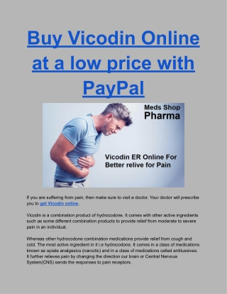 Buy Vicodin Online at a low price with PayPal