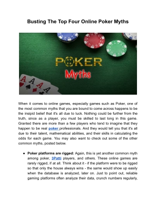 Busting The Top Four Online Poker Myths
