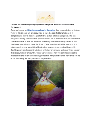 Choose the Best kids photographers in Bangalore and have the Best Baby Photoshoot