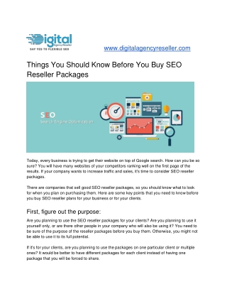 Things You Should Know Before You Buy SEO Reseller Packages