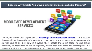 4 Reasons why Mobile App Development Services are a Lot in Demand