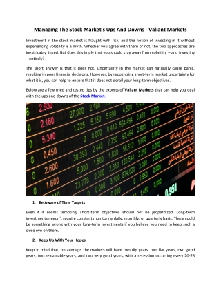 Stock Market's Ups And Downs 2022 - Valiant Markets