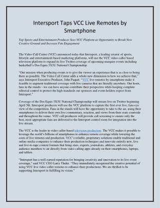 Intersport Taps VCC Live Remotes by Smartphone