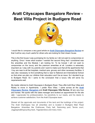 Aratt Cityscapes Bangalore Review - Best Villa Project in Budigere Road