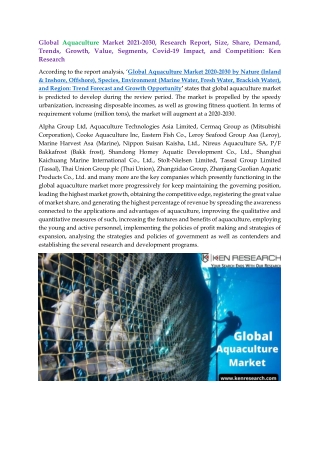 Global Aquaculture Market 2021-2030, Research Report, Size, Share, Demand