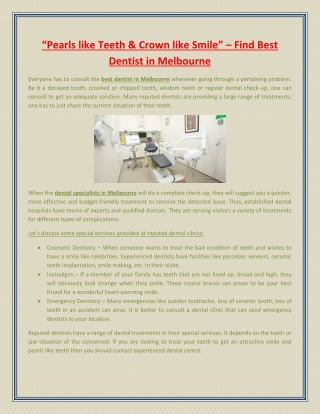 Pearls like Teeth & Crown like Smile – Find Best Dentist in Melbourne