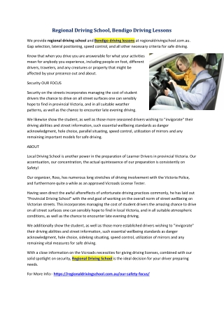 Regional Driving School, Bendigo Driving Lessons