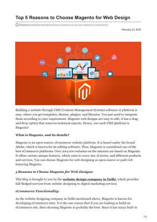 Top 5 Reasons to Choose Magento for Web Design