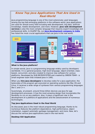 Know Top Java Applications That Are Used in Real-World