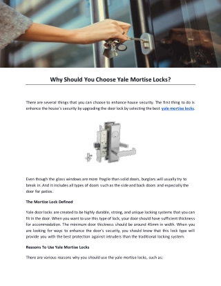 Why Should You Choose Yale Mortise Locks