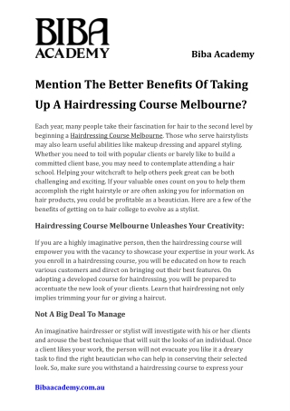 Mention The Better Benefits Of Taking Up A Hairdressing Course Melbourne