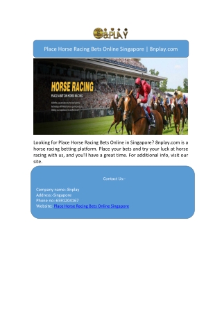 Place Horse Racing Bets Online Singapore | 8nplay.com