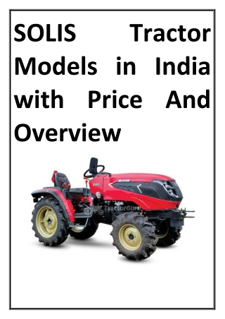 SOLIS Tractor Models in India with Price And Overview